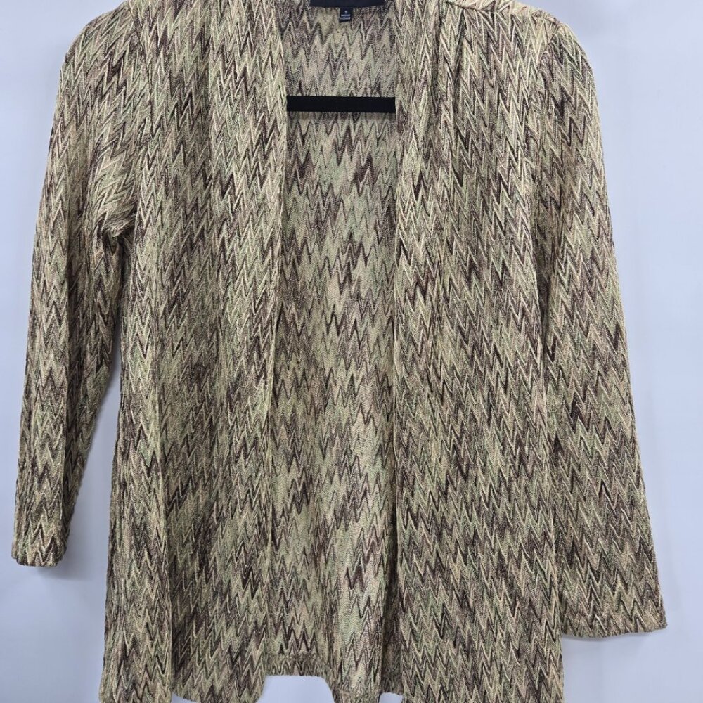 Vintage Jones New York Brown Green Chevron Open Lightweight Shrug Small